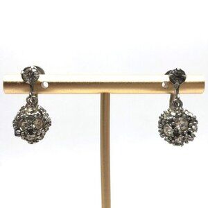 Vintage Rhinestone Ball Dangle Earrings Clip On Screw Back
